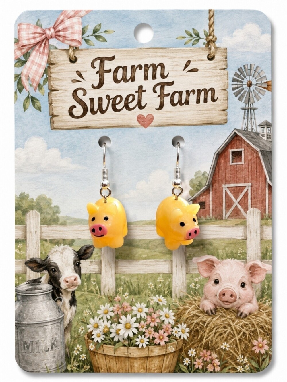 Kawaii Pink Pig Country Farm Piggy Bank Hypoallergenic Earrings